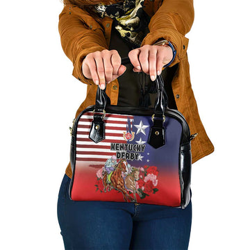 Kentucky Horses Racing Shoulder Handbag Roses Road with US Flag Style LT03