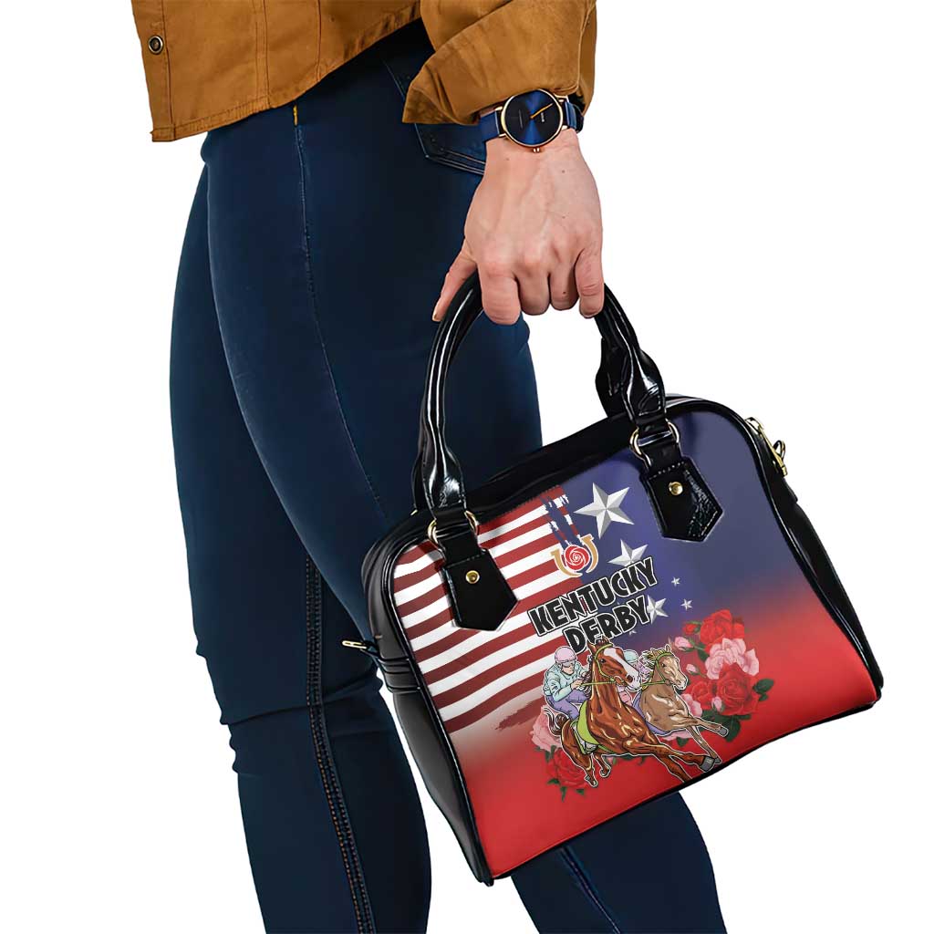 Kentucky Horses Racing Shoulder Handbag Roses Road with US Flag Style LT03