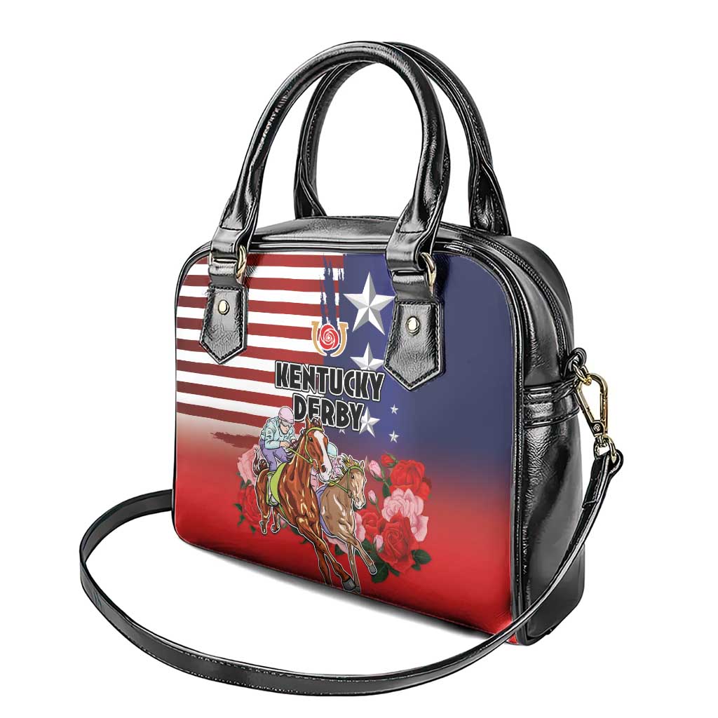 Kentucky Horses Racing Shoulder Handbag Roses Road with US Flag Style LT03