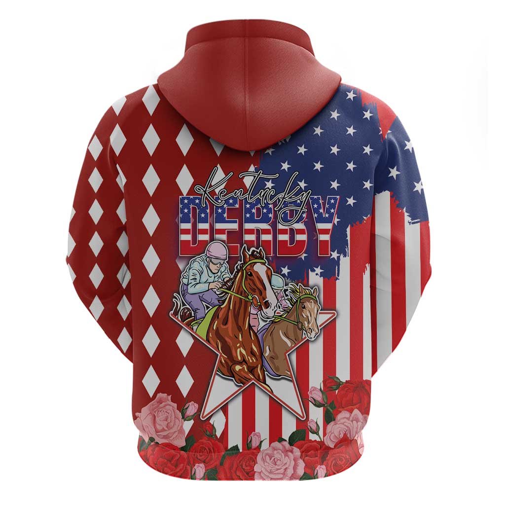 Kentucky Horses Racing Hoodie US Flag Grunge and Diamond Pattern Red Color LT03