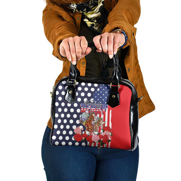 Kentucky Horses Racing Shoulder Handbag US Flag Grunge and Dot Pattern Blue Color LT03