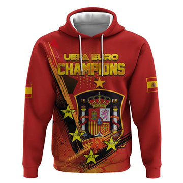 Personalised Spain Football 2024 Hoodie La Roja The Fourth Time Champion European LT03