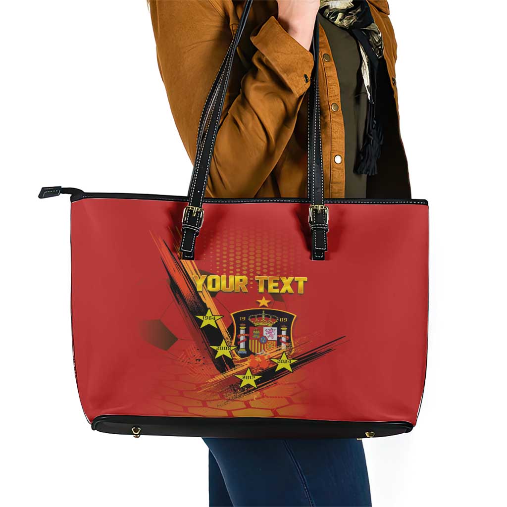 Personalised Spain Football 2024 Leather Tote Bag La Roja The Fourth Time Champion European LT03