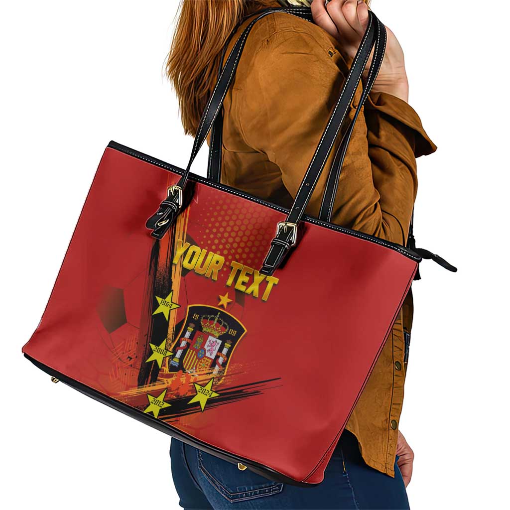 Personalised Spain Football 2024 Leather Tote Bag La Roja The Fourth Time Champion European LT03