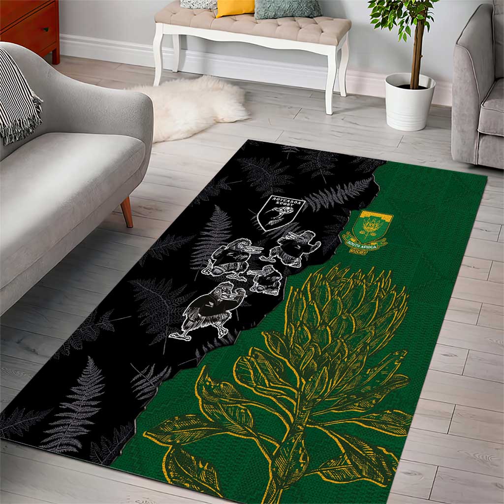 Aotearoa South Africa Rugby Freedom Cup Area Rug Kiwi Warriors Haka with King Protea Symbol LT03