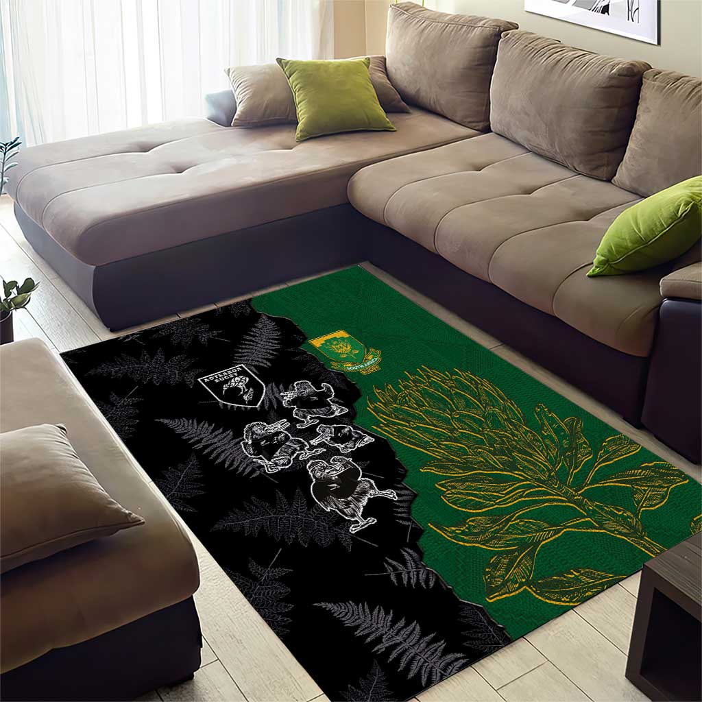 Aotearoa South Africa Rugby Freedom Cup Area Rug Kiwi Warriors Haka with King Protea Symbol LT03