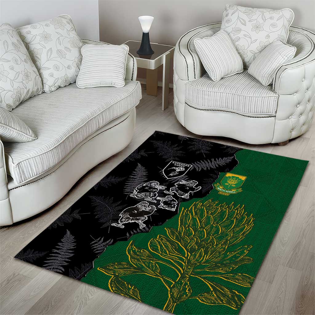 Aotearoa South Africa Rugby Freedom Cup Area Rug Kiwi Warriors Haka with King Protea Symbol LT03