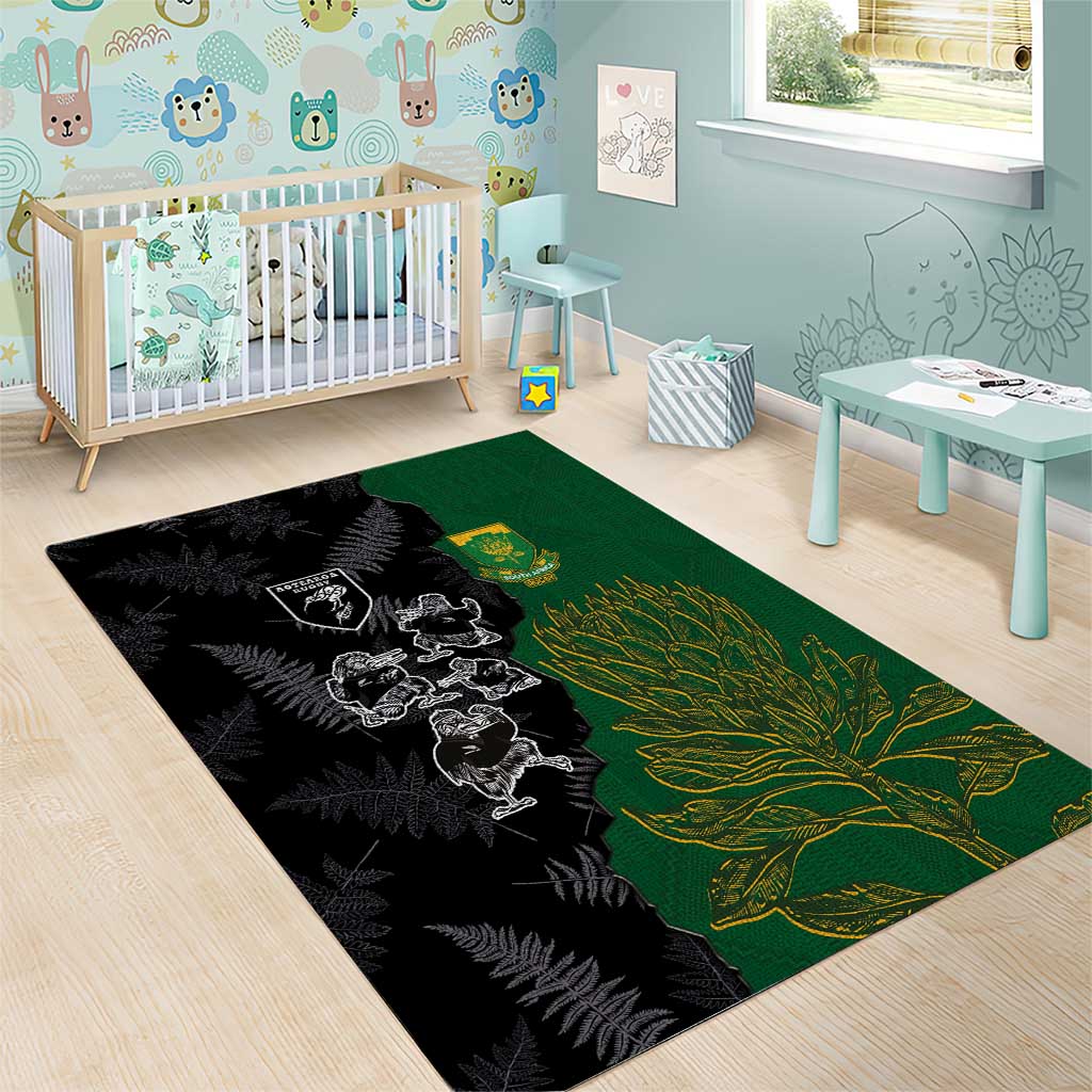 Aotearoa South Africa Rugby Freedom Cup Area Rug Kiwi Warriors Haka with King Protea Symbol LT03