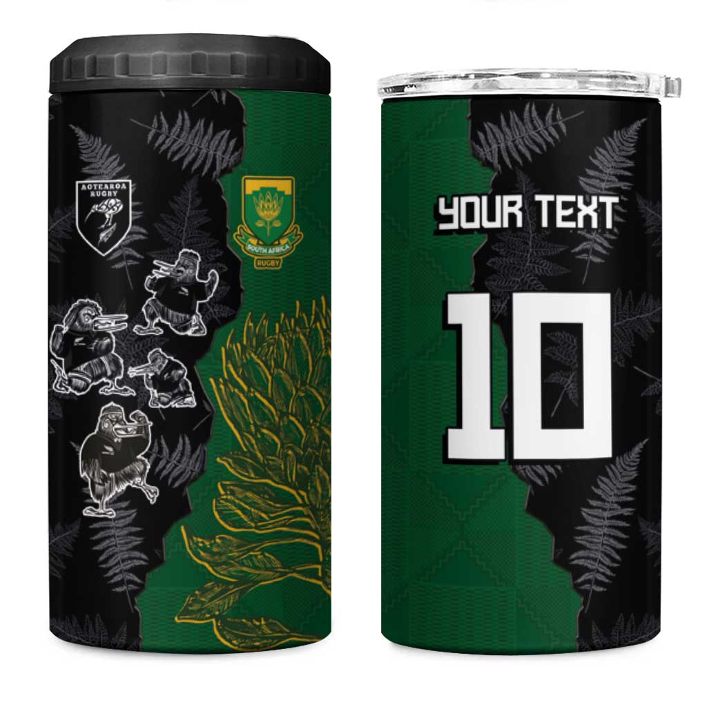 Custom Aotearoa South Africa Rugby Freedom Cup 4 in 1 Can Cooler Tumbler Kiwi Warriors Haka with King Protea Symbol LT03