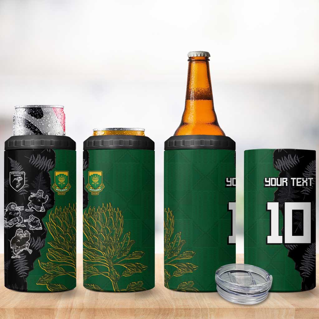 Custom Aotearoa South Africa Rugby Freedom Cup 4 in 1 Can Cooler Tumbler Kiwi Warriors Haka with King Protea Symbol LT03