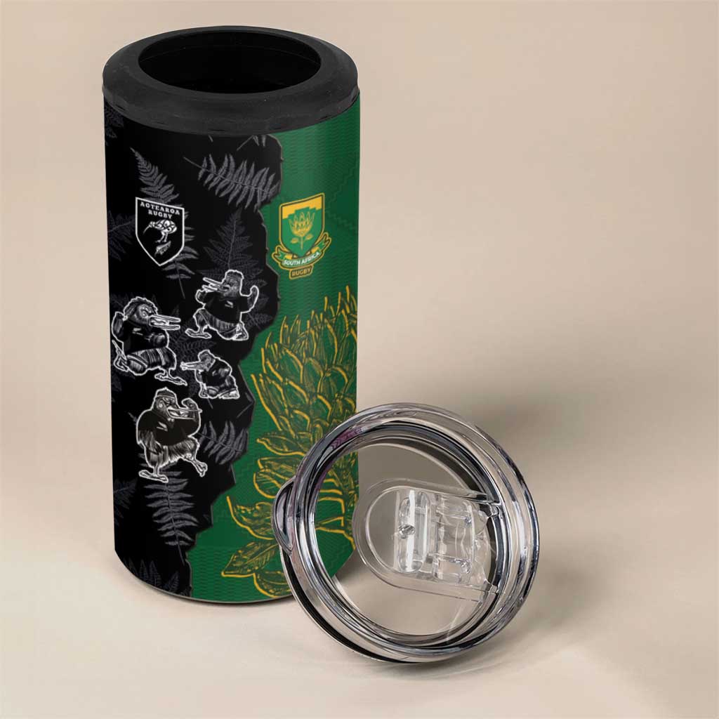 Custom Aotearoa South Africa Rugby Freedom Cup 4 in 1 Can Cooler Tumbler Kiwi Warriors Haka with King Protea Symbol LT03