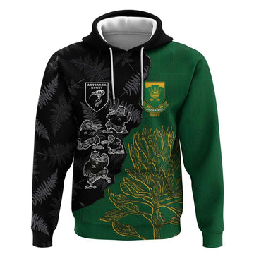 Custom Aotearoa South Africa Rugby Freedom Cup Hoodie Kiwi Warriors Haka with King Protea Symbol LT03