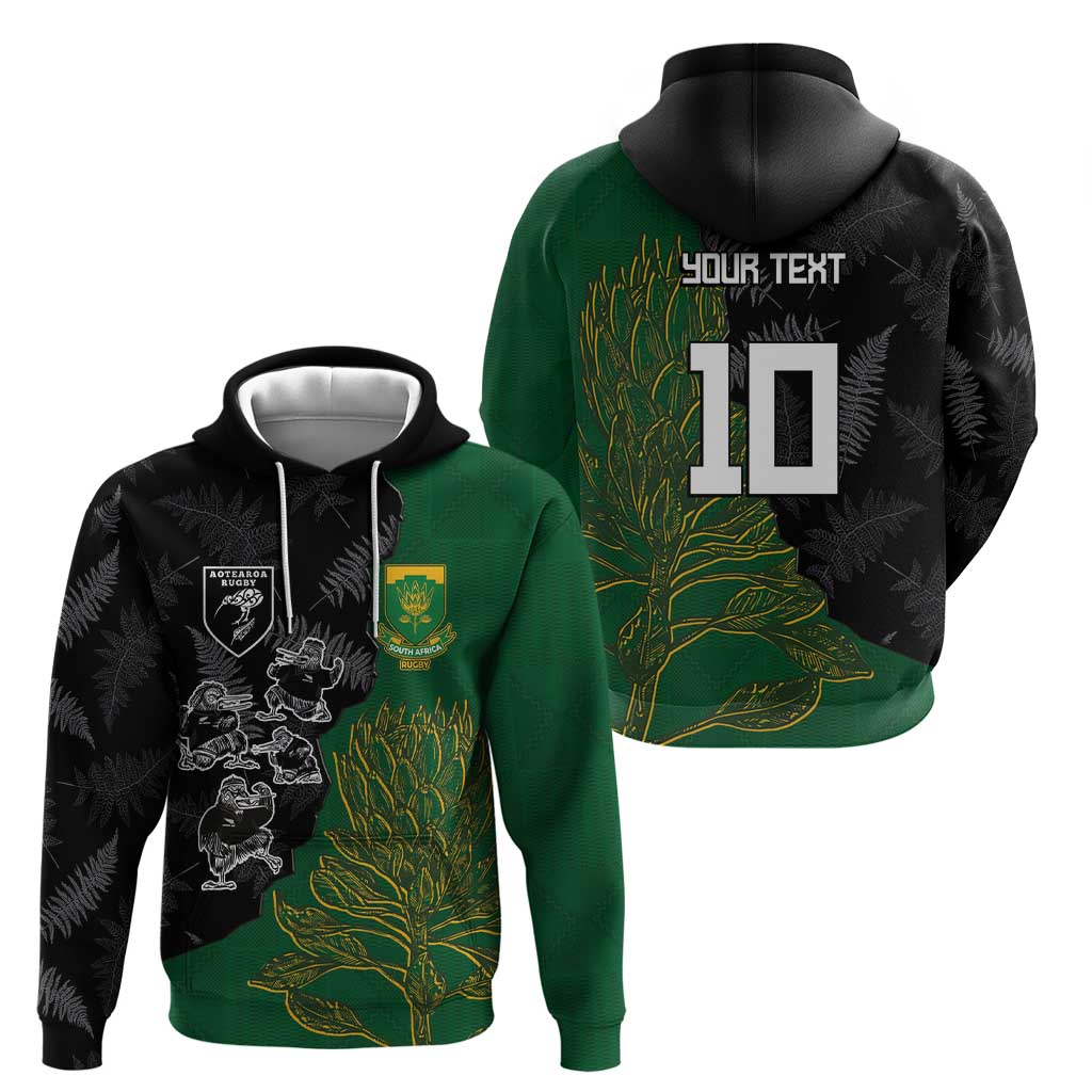 Custom Aotearoa South Africa Rugby Freedom Cup Hoodie Kiwi Warriors Haka with King Protea Symbol LT03