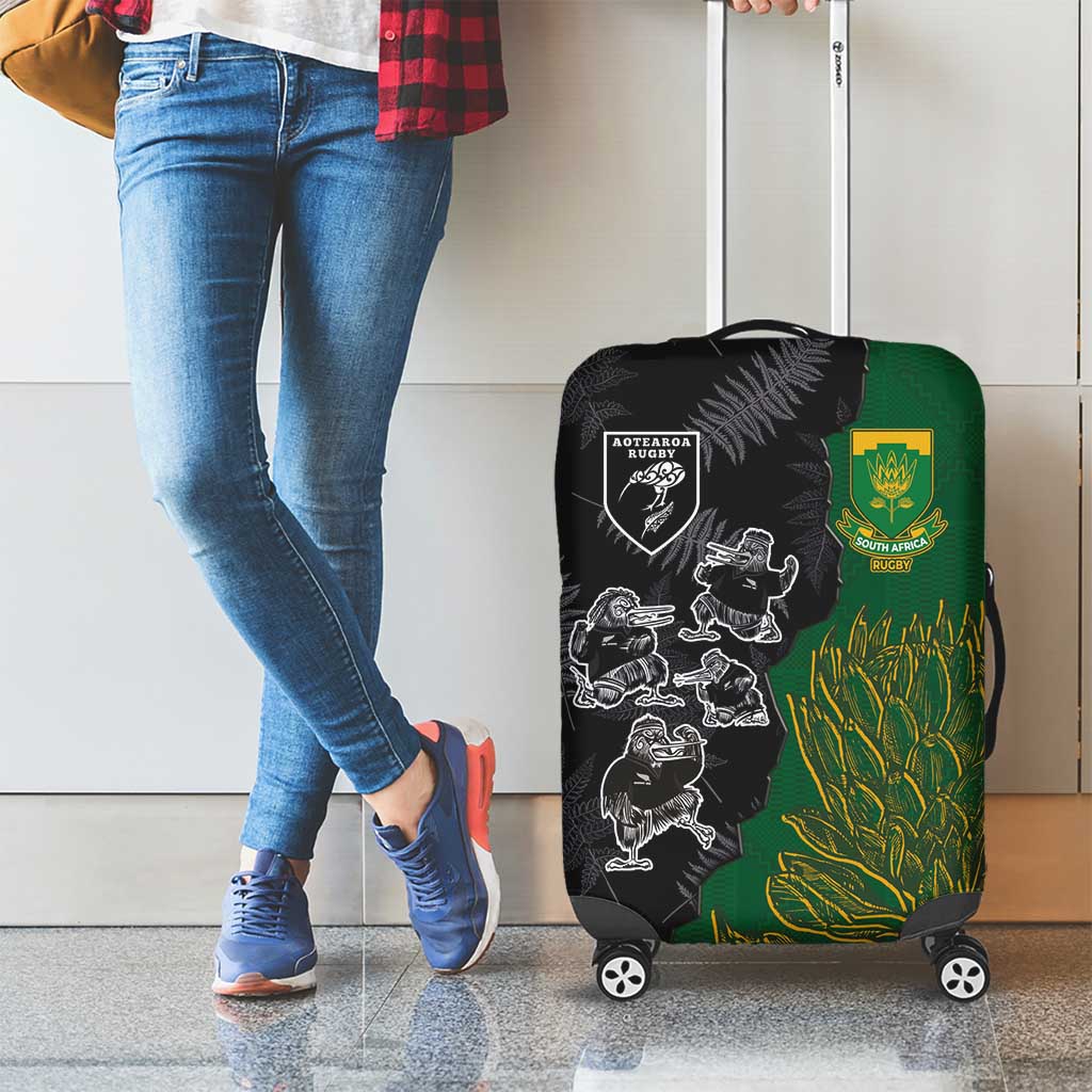 Aotearoa South Africa Rugby Freedom Cup Luggage Cover Kiwi Warriors Haka with King Protea Symbol LT03