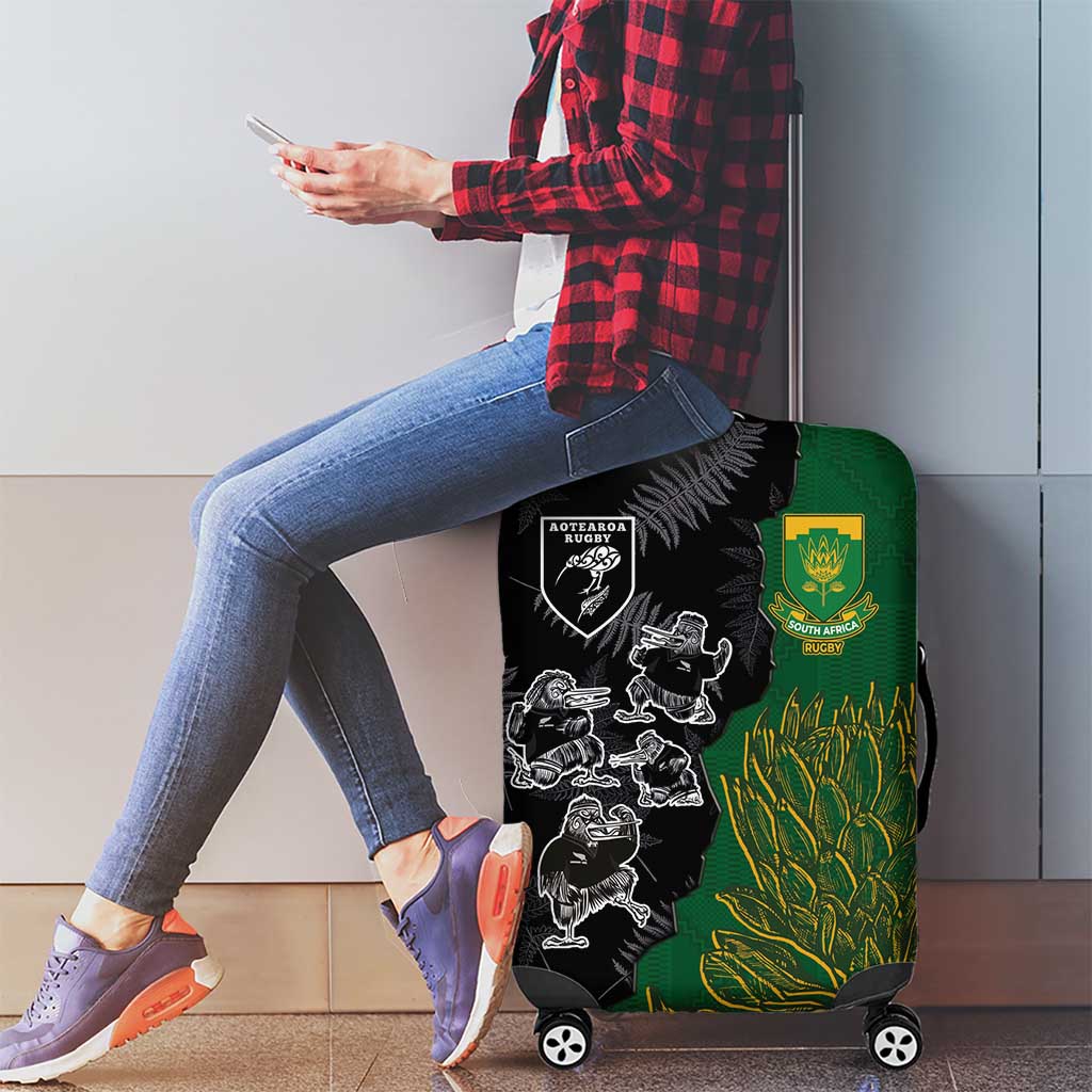 Aotearoa South Africa Rugby Freedom Cup Luggage Cover Kiwi Warriors Haka with King Protea Symbol LT03