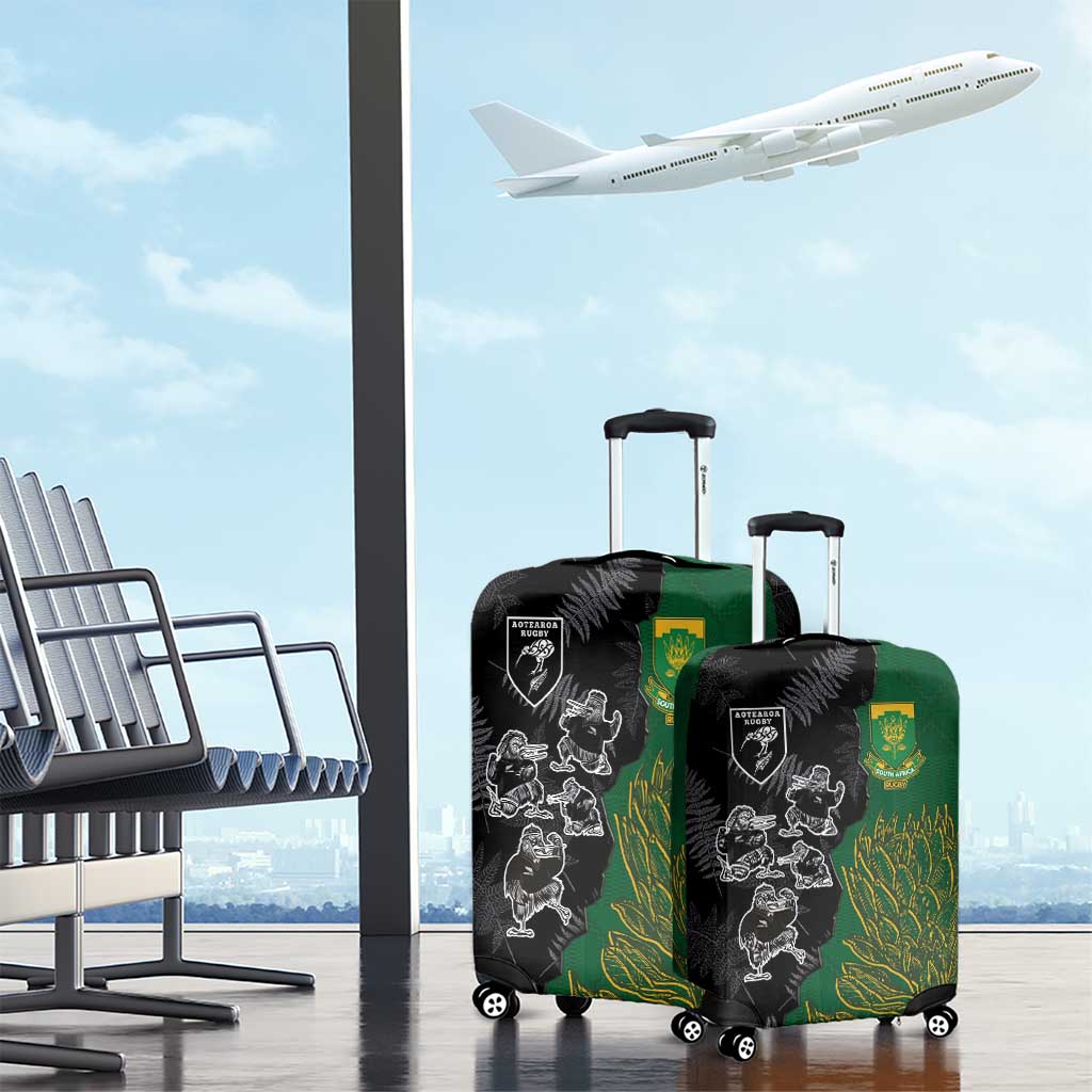 Aotearoa South Africa Rugby Freedom Cup Luggage Cover Kiwi Warriors Haka with King Protea Symbol LT03