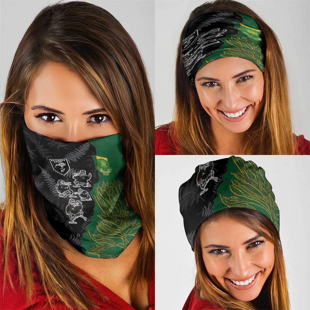 Aotearoa South Africa Rugby Freedom Cup Neck Gaiter Kiwi Warriors Haka with King Protea Symbol LT03