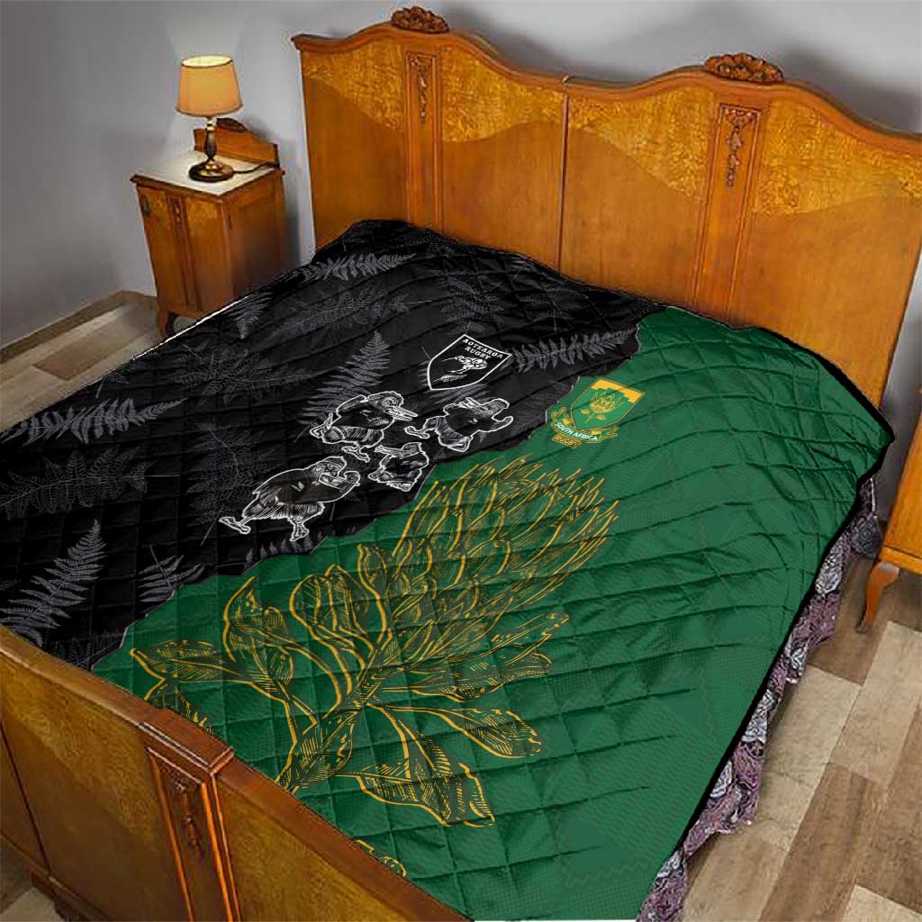 Aotearoa South Africa Rugby Freedom Cup Quilt Kiwi Warriors Haka with King Protea Symbol LT03