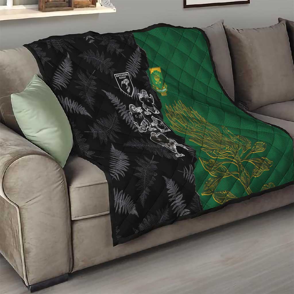 Aotearoa South Africa Rugby Freedom Cup Quilt Kiwi Warriors Haka with King Protea Symbol LT03