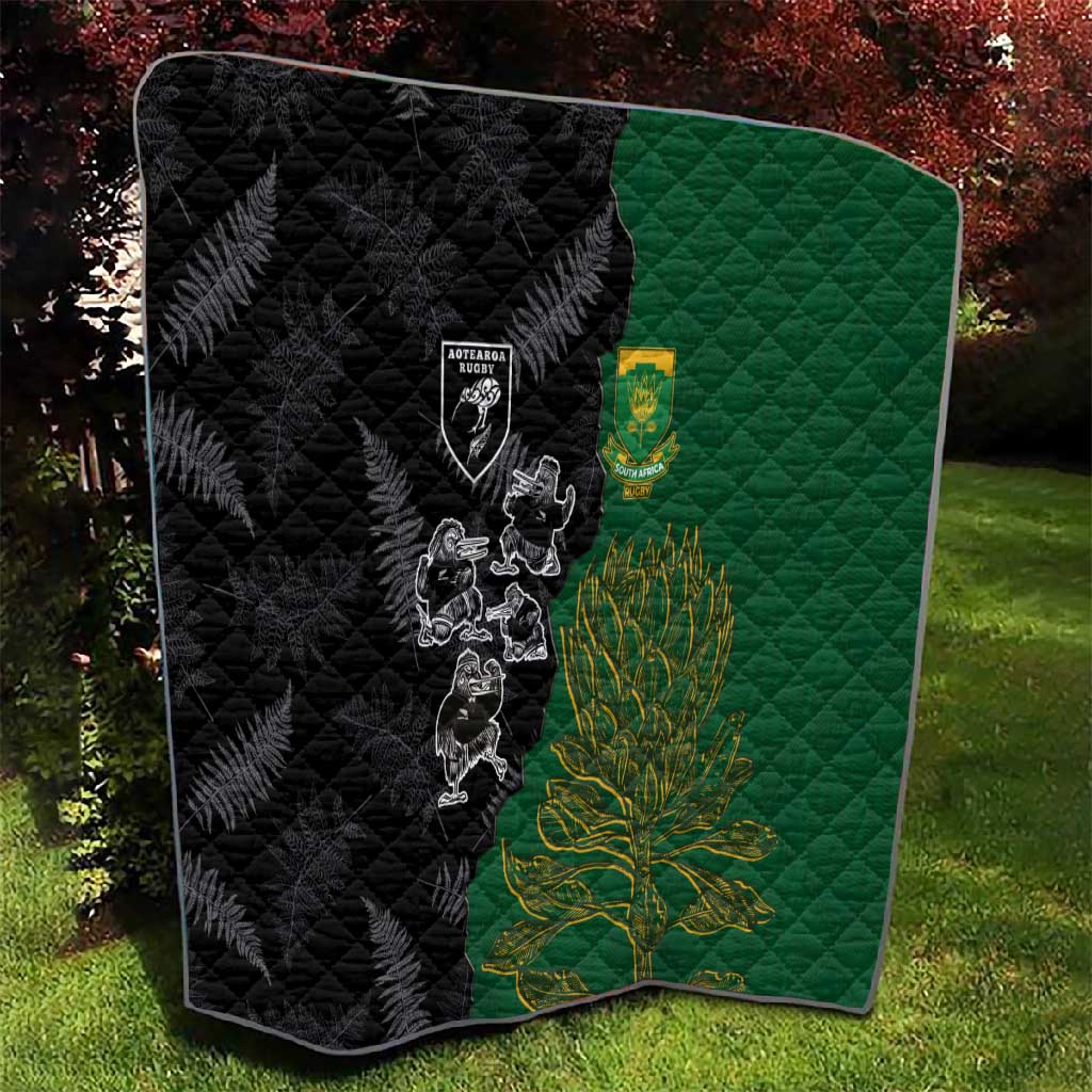 Aotearoa South Africa Rugby Freedom Cup Quilt Kiwi Warriors Haka with King Protea Symbol LT03