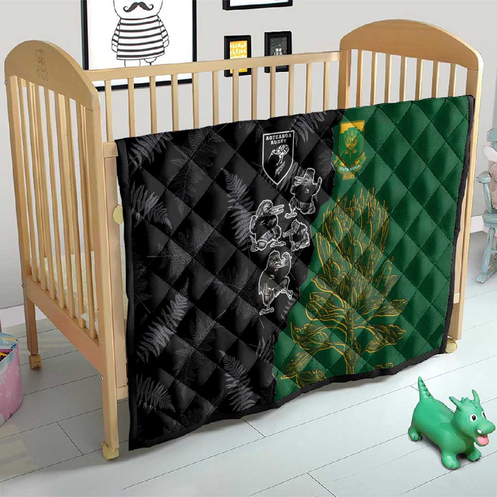 Aotearoa South Africa Rugby Freedom Cup Quilt Kiwi Warriors Haka with King Protea Symbol LT03