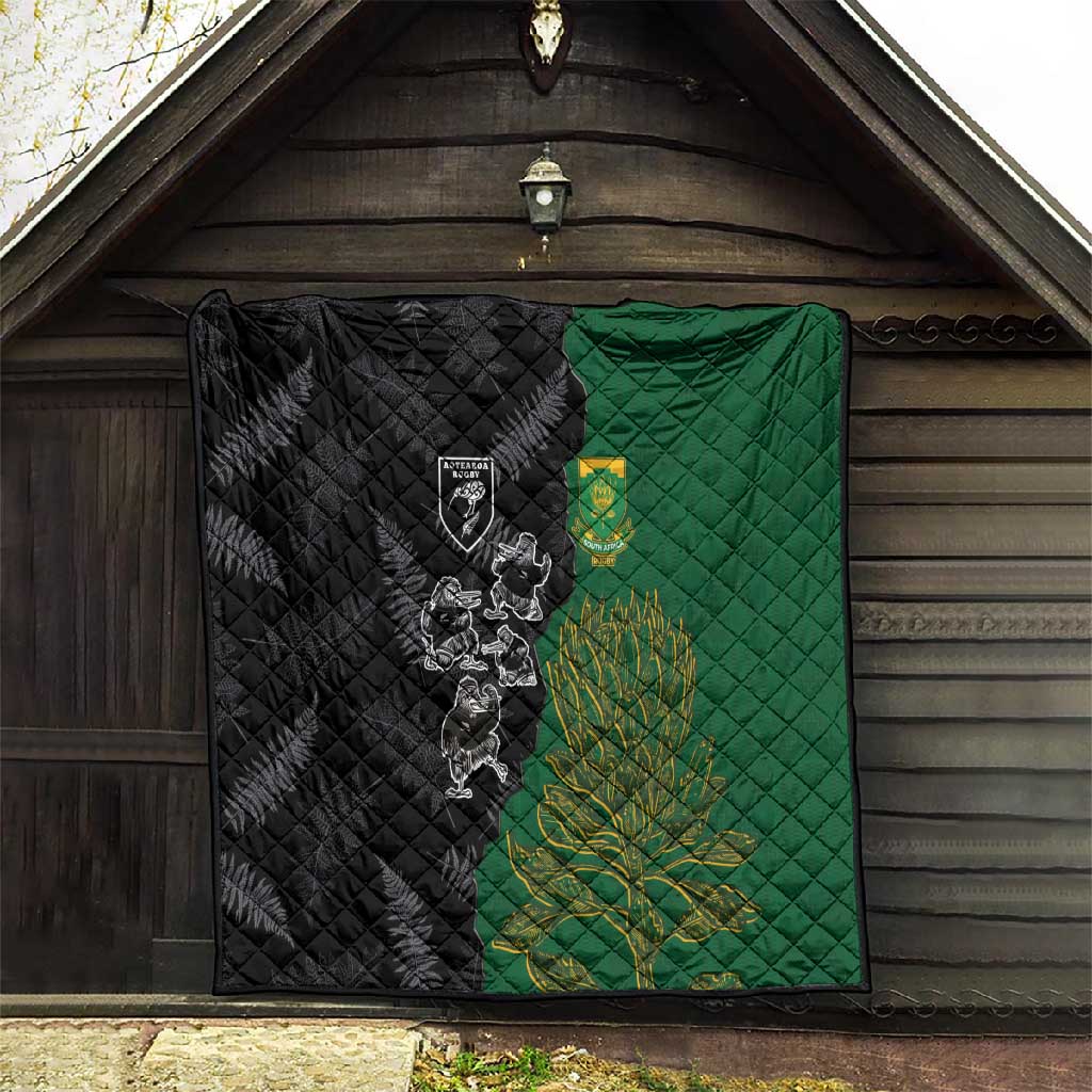 Aotearoa South Africa Rugby Freedom Cup Quilt Kiwi Warriors Haka with King Protea Symbol LT03