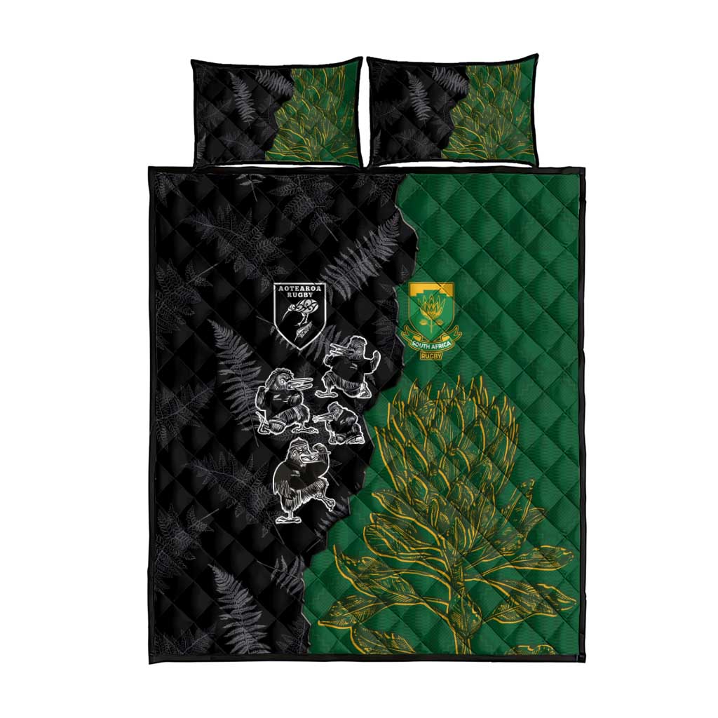 Aotearoa South Africa Rugby Freedom Cup Quilt Bed Set Kiwi Warriors Haka with King Protea Symbol LT03