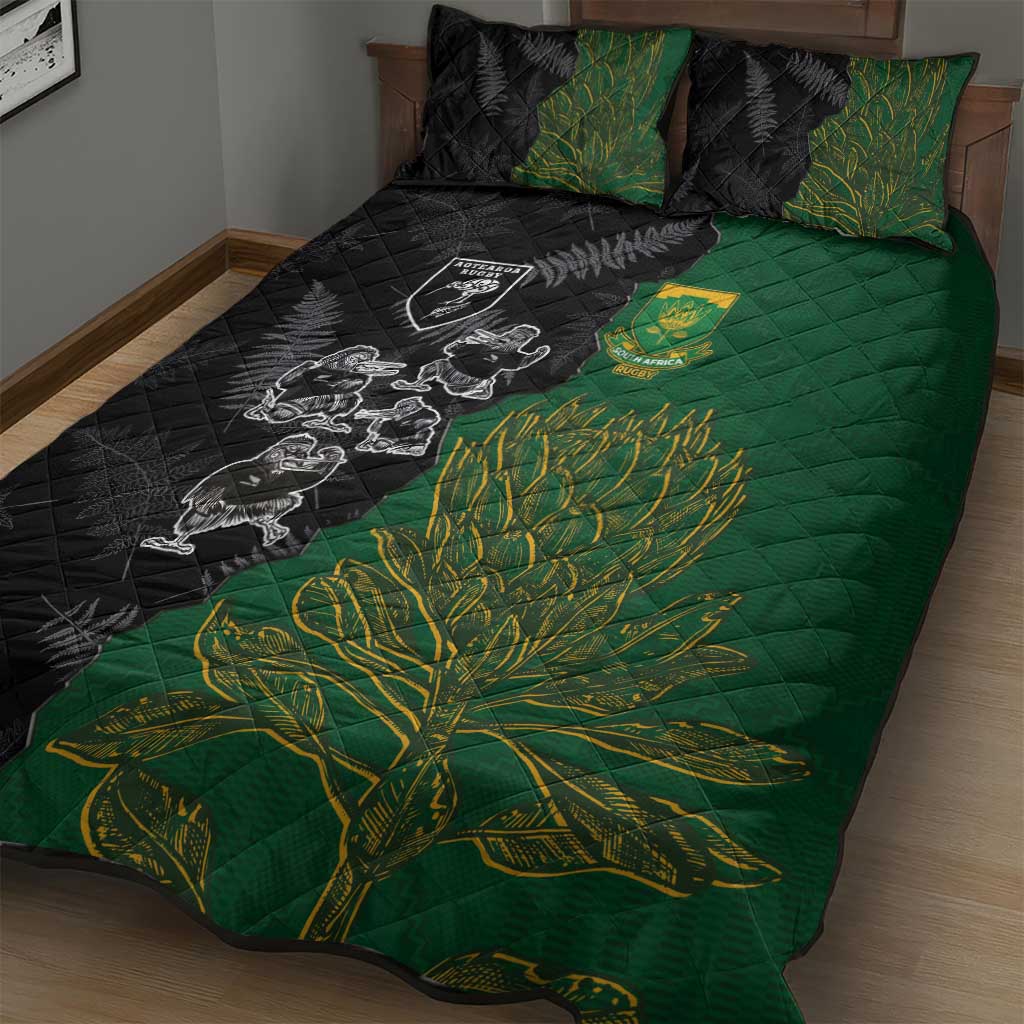 Aotearoa South Africa Rugby Freedom Cup Quilt Bed Set Kiwi Warriors Haka with King Protea Symbol LT03