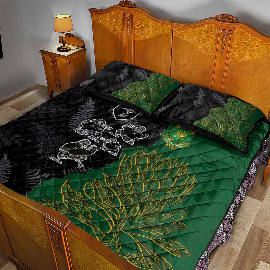 Aotearoa South Africa Rugby Freedom Cup Quilt Bed Set Kiwi Warriors Haka with King Protea Symbol LT03
