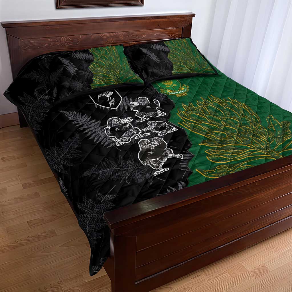 Aotearoa South Africa Rugby Freedom Cup Quilt Bed Set Kiwi Warriors Haka with King Protea Symbol LT03