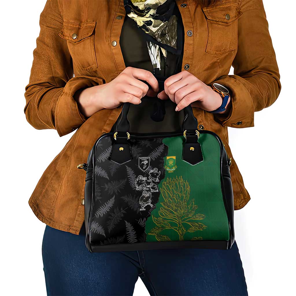 Aotearoa South Africa Rugby Freedom Cup Shoulder Handbag Kiwi Warriors Haka with King Protea Symbol LT03