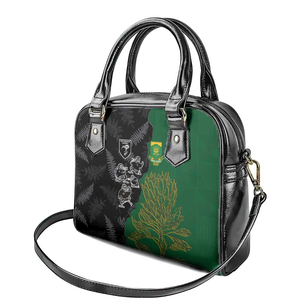 Aotearoa South Africa Rugby Freedom Cup Shoulder Handbag Kiwi Warriors Haka with King Protea Symbol LT03