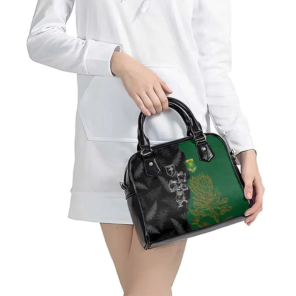 Aotearoa South Africa Rugby Freedom Cup Shoulder Handbag Kiwi Warriors Haka with King Protea Symbol LT03