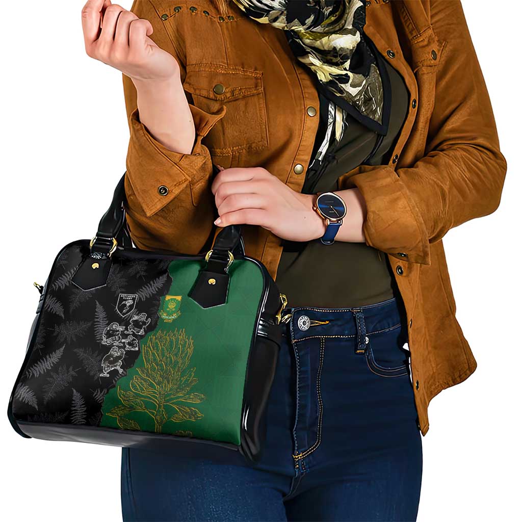 Aotearoa South Africa Rugby Freedom Cup Shoulder Handbag Kiwi Warriors Haka with King Protea Symbol LT03