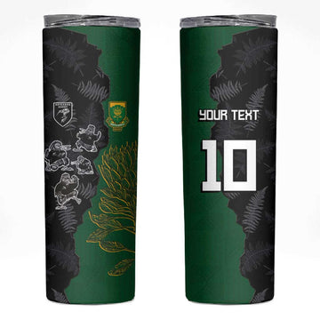 Custom Aotearoa South Africa Rugby Freedom Cup Skinny Tumbler Kiwi Warriors Haka with King Protea Symbol LT03