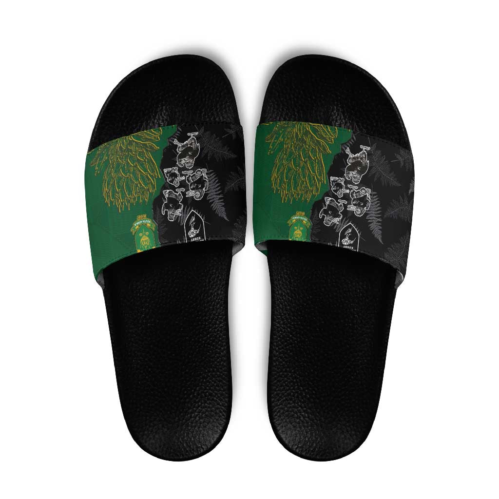 Aotearoa South Africa Rugby Freedom Cup Slide Sandals Kiwi Warriors Haka with King Protea Symbol LT03