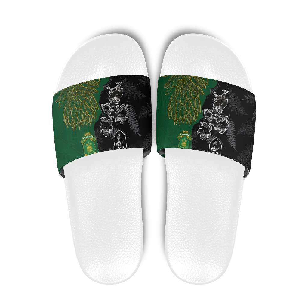 Aotearoa South Africa Rugby Freedom Cup Slide Sandals Kiwi Warriors Haka with King Protea Symbol LT03