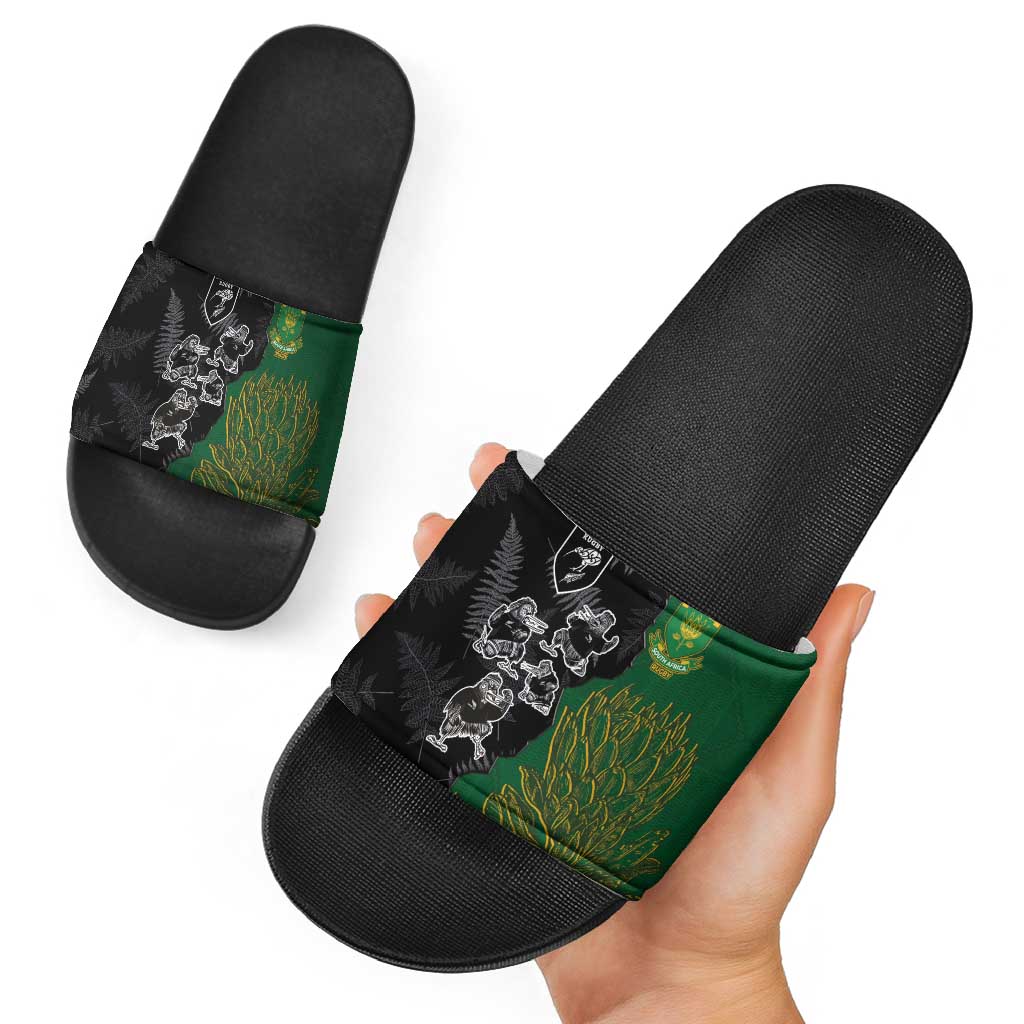 Aotearoa South Africa Rugby Freedom Cup Slide Sandals Kiwi Warriors Haka with King Protea Symbol LT03