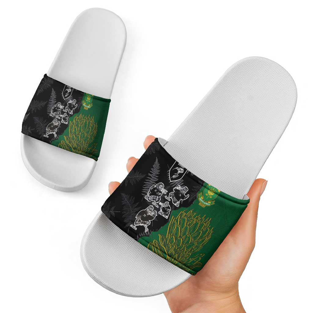 Aotearoa South Africa Rugby Freedom Cup Slide Sandals Kiwi Warriors Haka with King Protea Symbol LT03