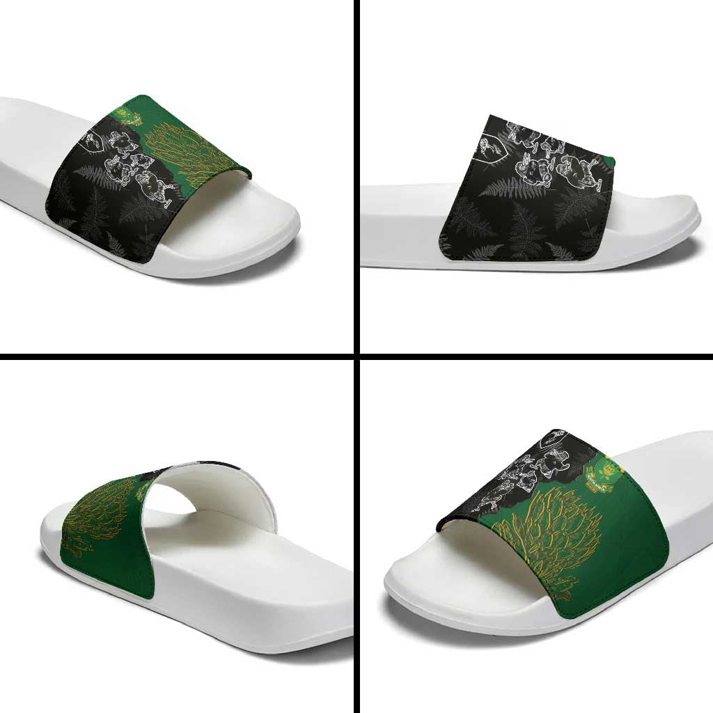 Aotearoa South Africa Rugby Freedom Cup Slide Sandals Kiwi Warriors Haka with King Protea Symbol LT03