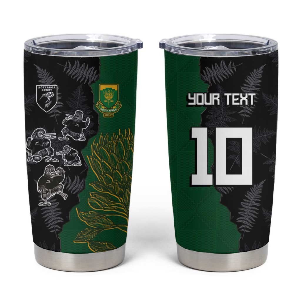 Custom Aotearoa South Africa Rugby Freedom Cup Tumbler Cup Kiwi Warriors Haka with King Protea Symbol LT03