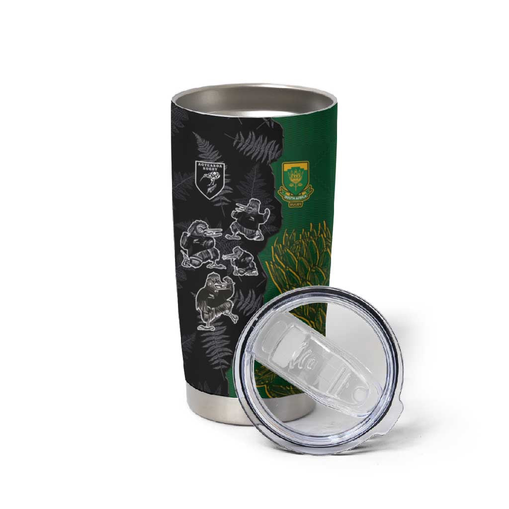 Custom Aotearoa South Africa Rugby Freedom Cup Tumbler Cup Kiwi Warriors Haka with King Protea Symbol LT03