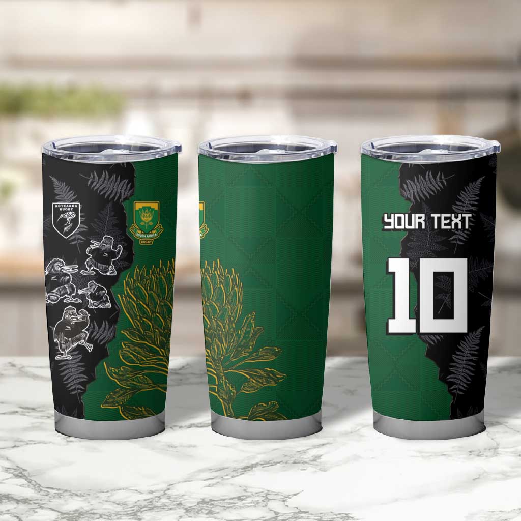 Custom Aotearoa South Africa Rugby Freedom Cup Tumbler Cup Kiwi Warriors Haka with King Protea Symbol LT03