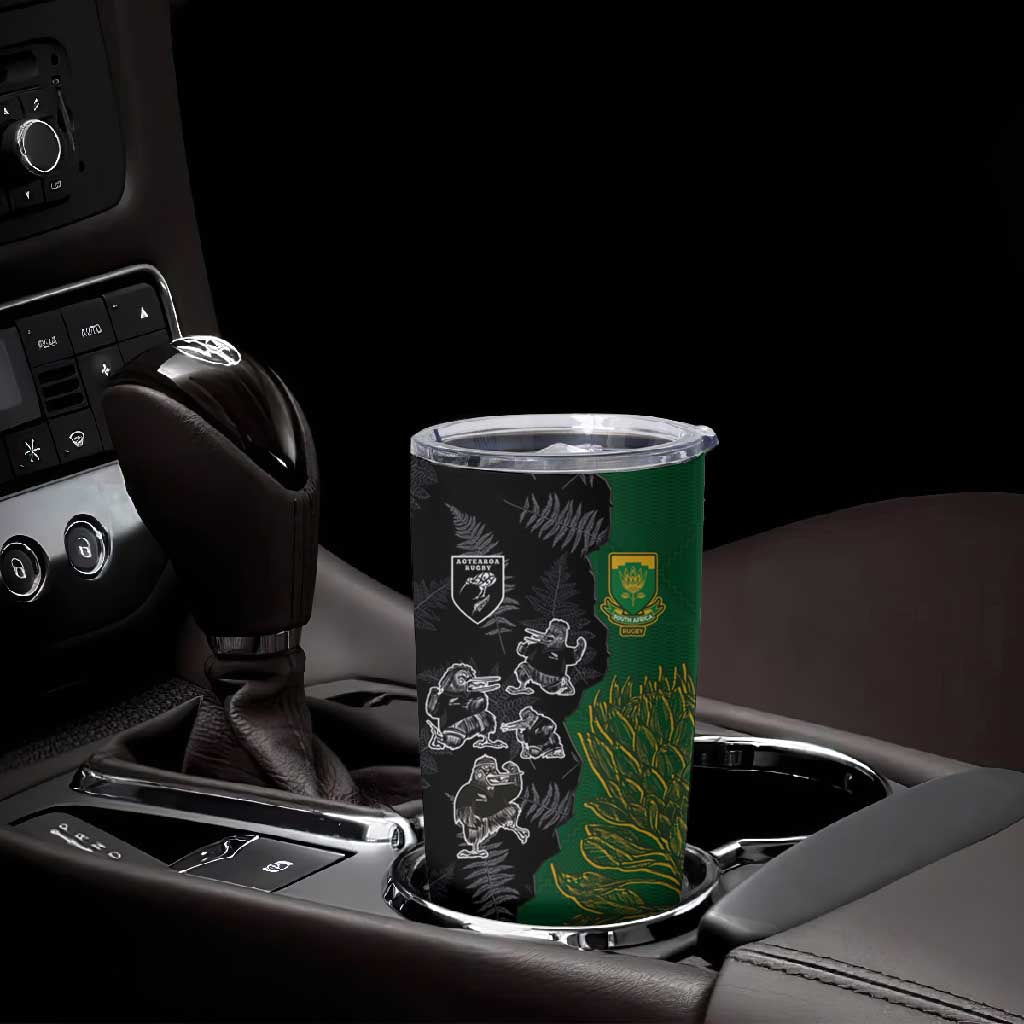 Custom Aotearoa South Africa Rugby Freedom Cup Tumbler Cup Kiwi Warriors Haka with King Protea Symbol LT03