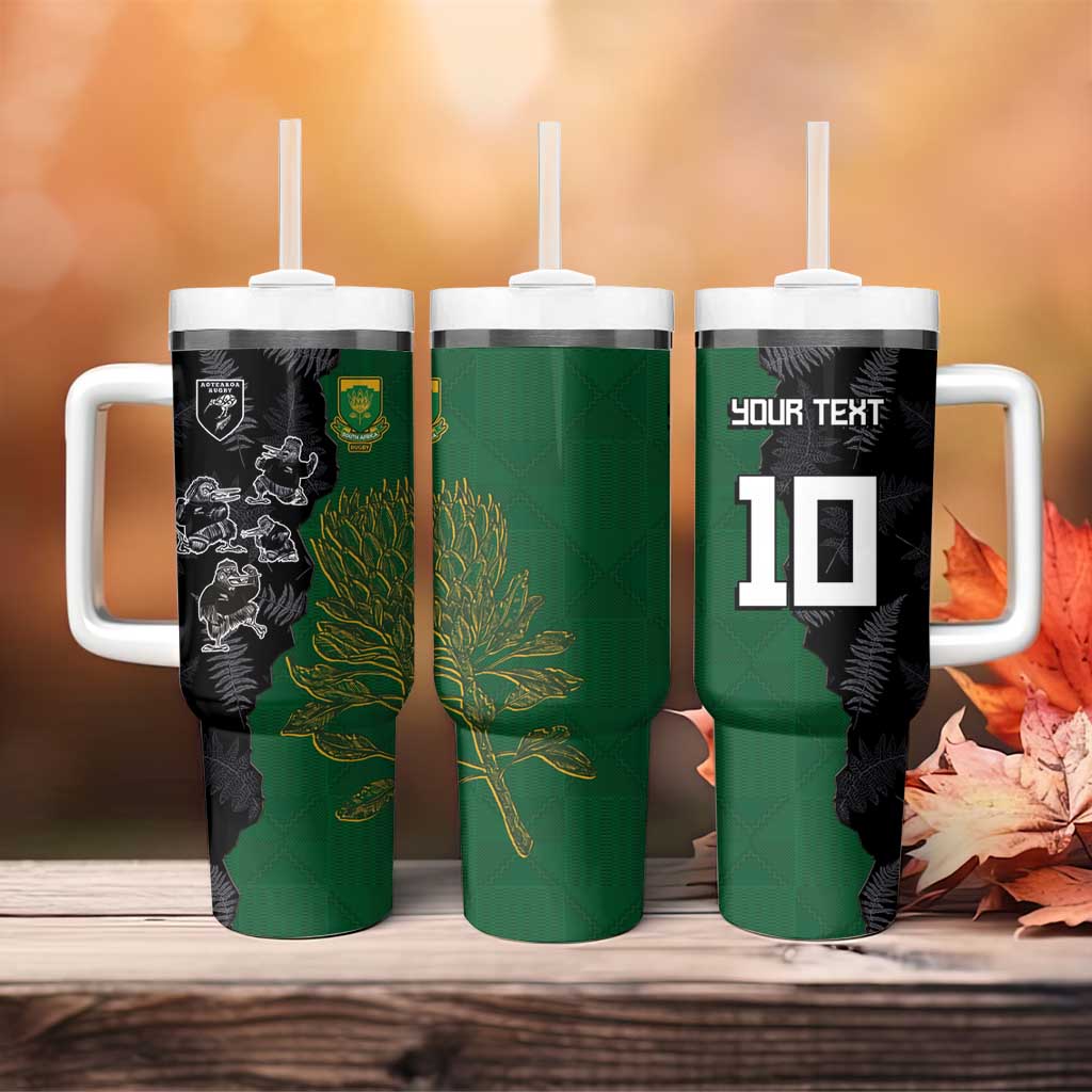 Custom Aotearoa South Africa Rugby Freedom Cup Tumbler With Handle Kiwi Warriors Haka with King Protea Symbol LT03