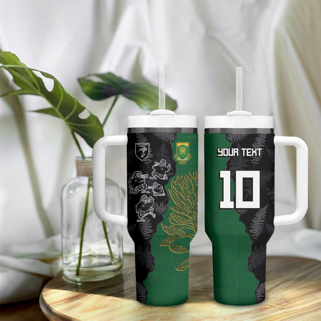 Custom Aotearoa South Africa Rugby Freedom Cup Tumbler With Handle Kiwi Warriors Haka with King Protea Symbol LT03