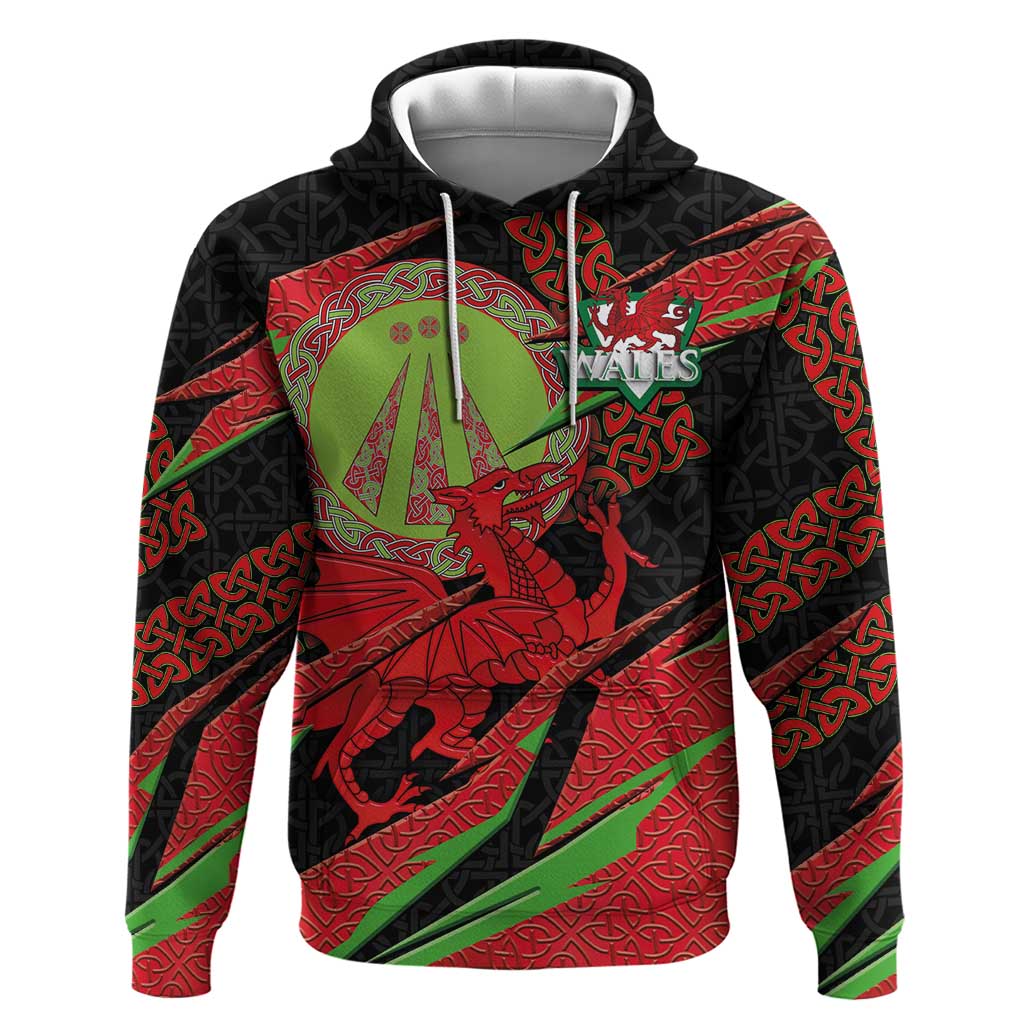 Welsh Celtic-Awen Hoodie Wales Y Ddraig Goch with Celtic Knot Sporty LT03