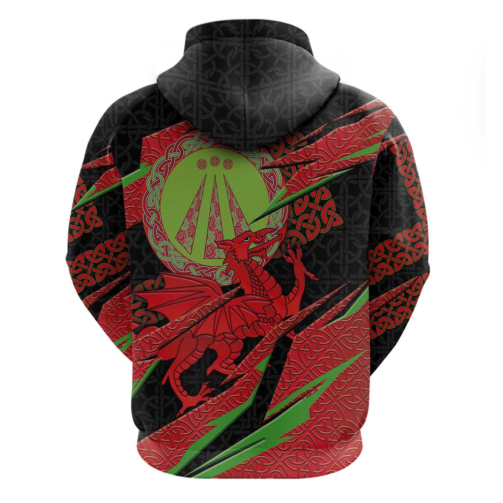 Welsh Celtic-Awen Hoodie Wales Y Ddraig Goch with Celtic Knot Sporty LT03