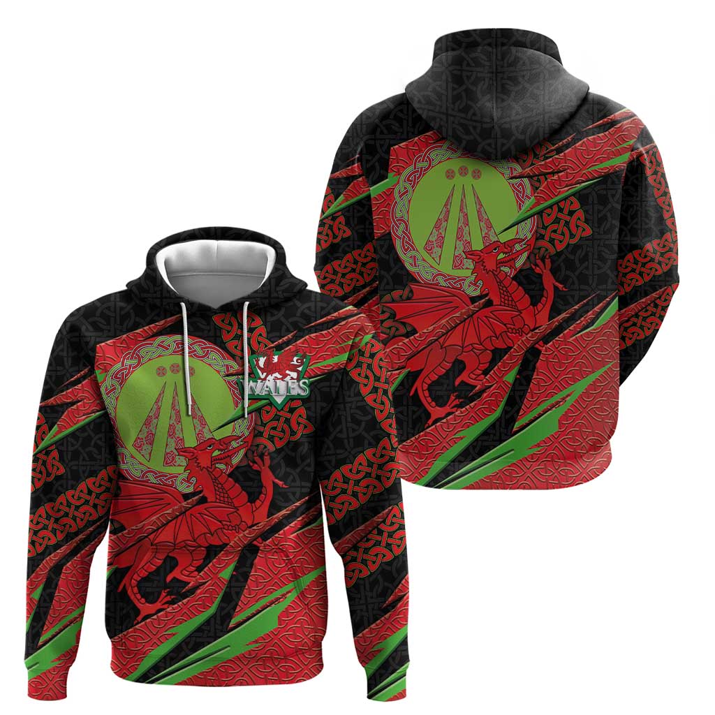 Welsh Celtic-Awen Hoodie Wales Y Ddraig Goch with Celtic Knot Sporty LT03