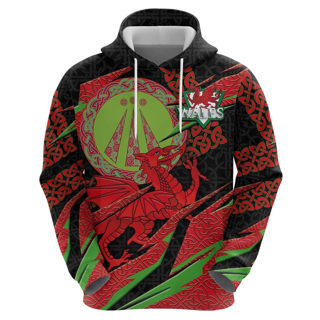 Welsh Celtic-Awen Hoodie Wales Y Ddraig Goch with Celtic Knot Sporty LT03